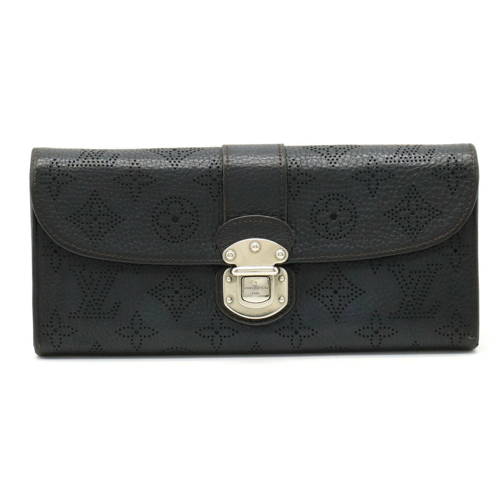 LOUIS VUITTON Mahina Clutch Amelia Bi fold Long Wallet Leather Noir Black